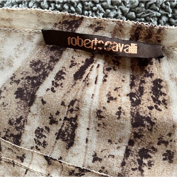 Roberto Cavalli 100% Silk Mini Print Boho Dress Beige Brown 38 EU Sz 4 US $1400 - Picture 5 of 16